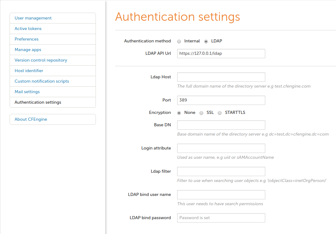 Authentication settings