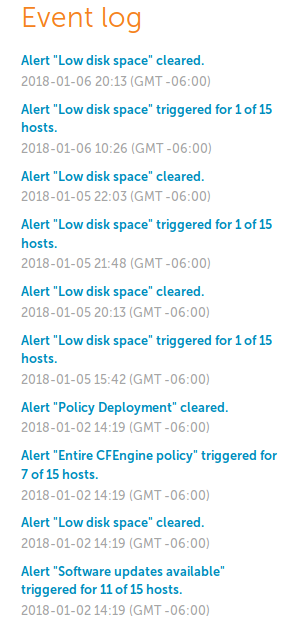 Dashboard Event log