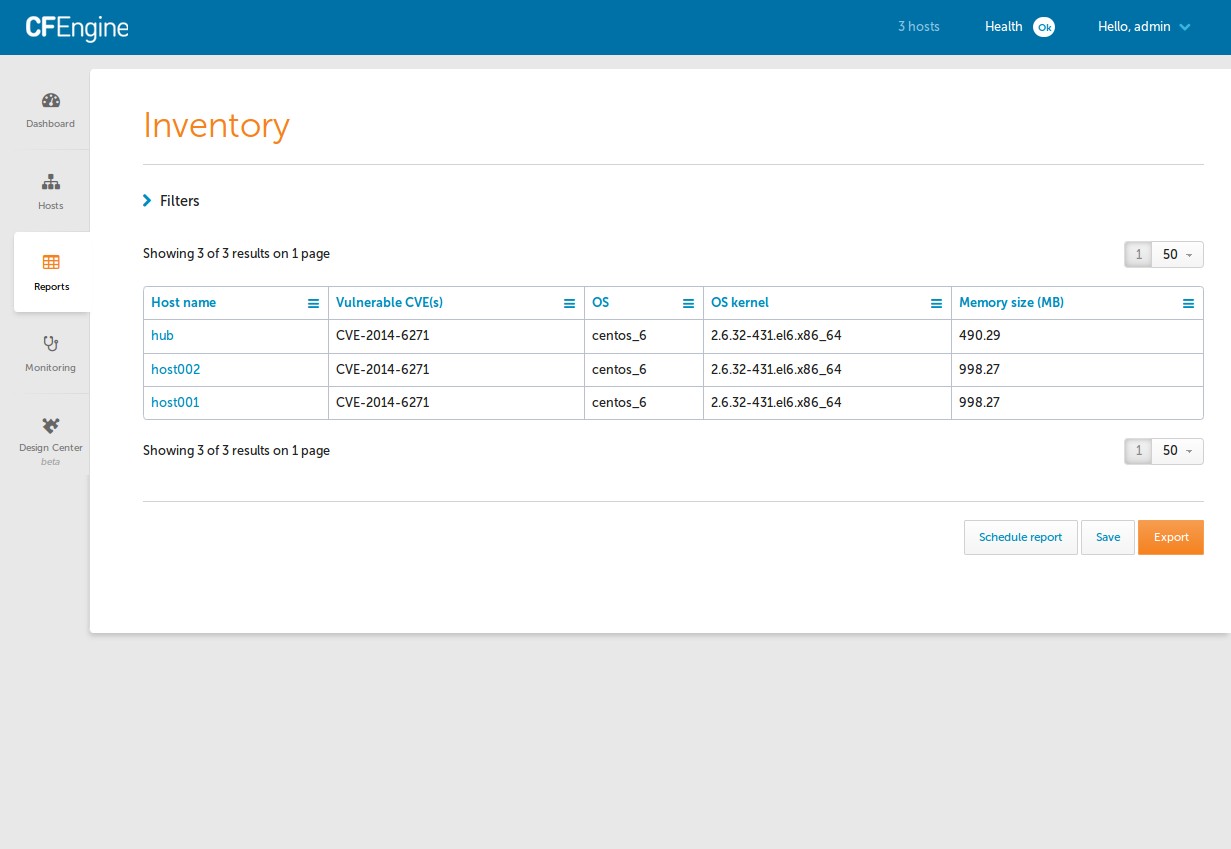 Report showing CVEs that each host is vulnerable to