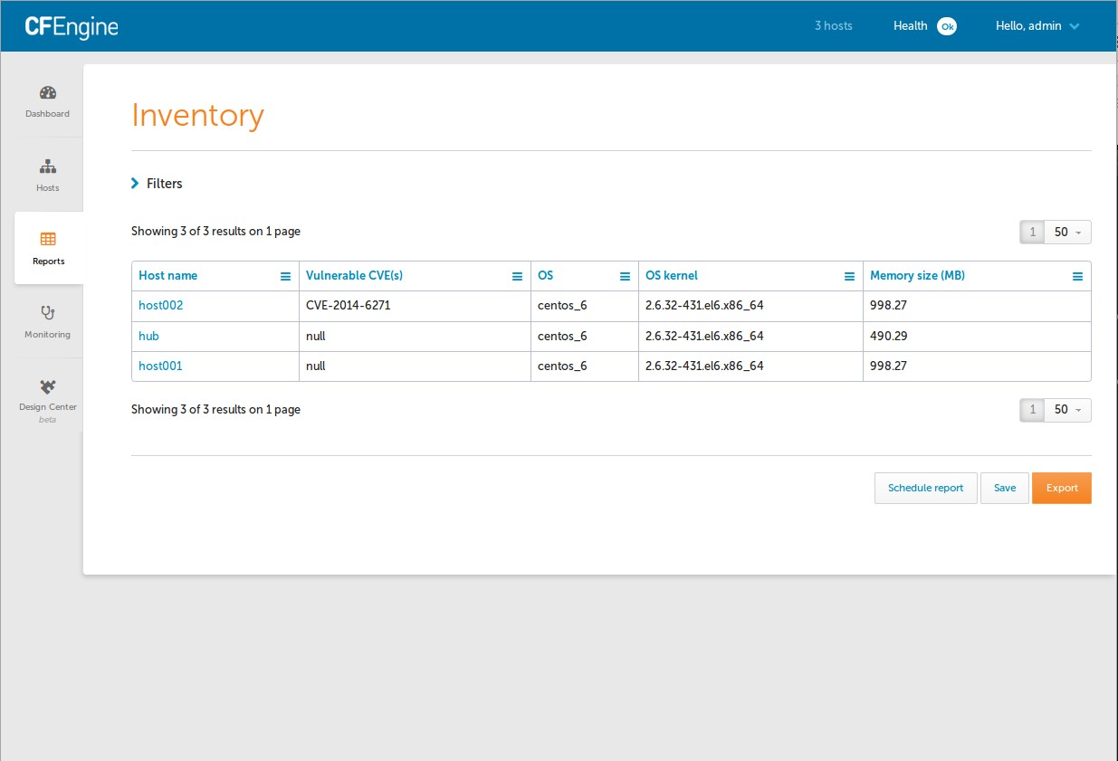 Run an Inventory report to see hosts and their CVE status