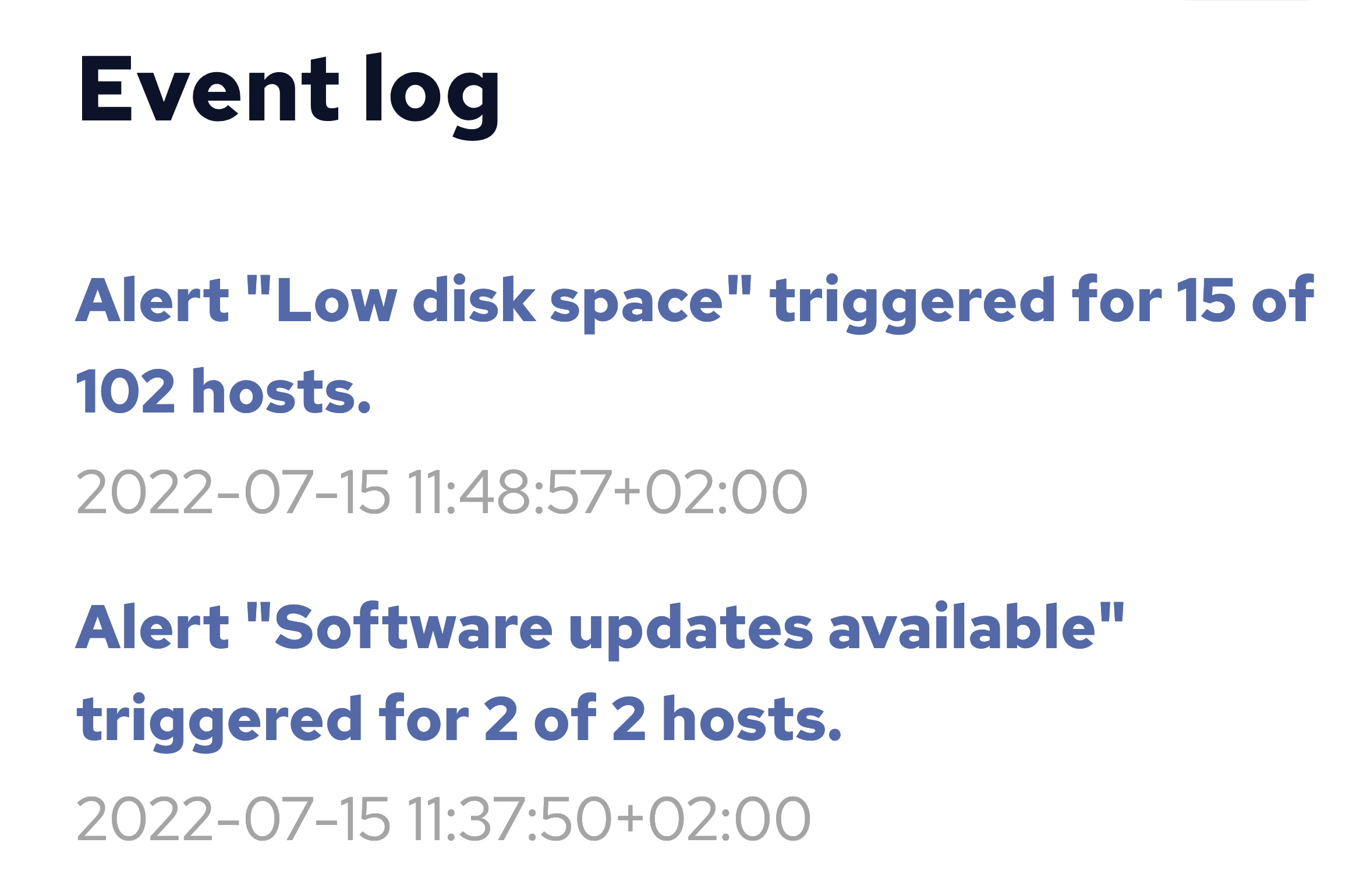 Dashboard Event log