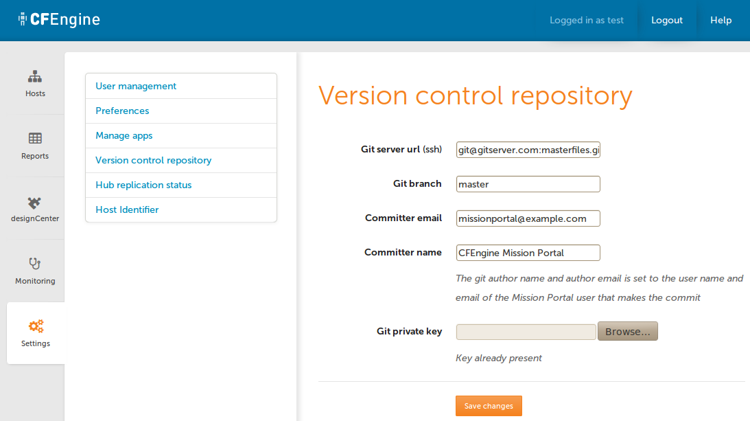 Mission Portal Version control repository settings