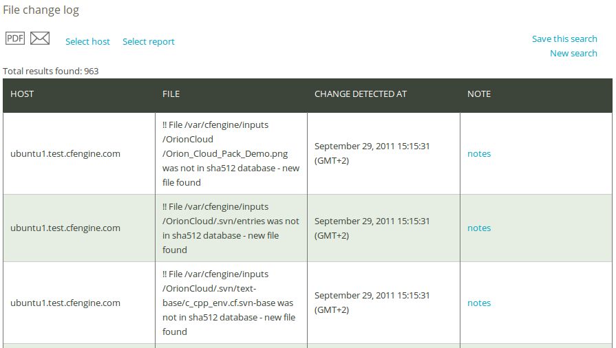 File change log report