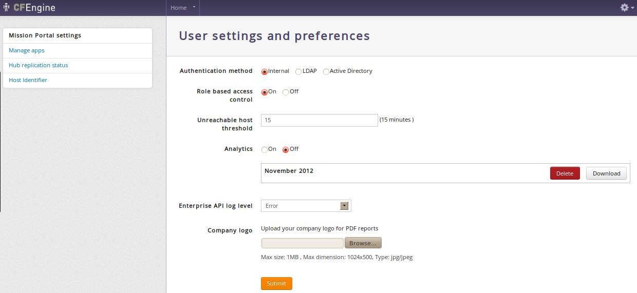 Mission Portal Settings