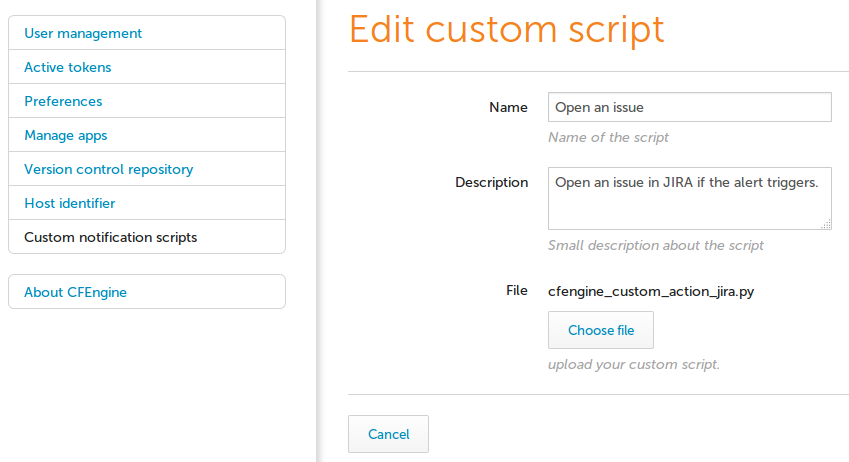 Upload custom action script