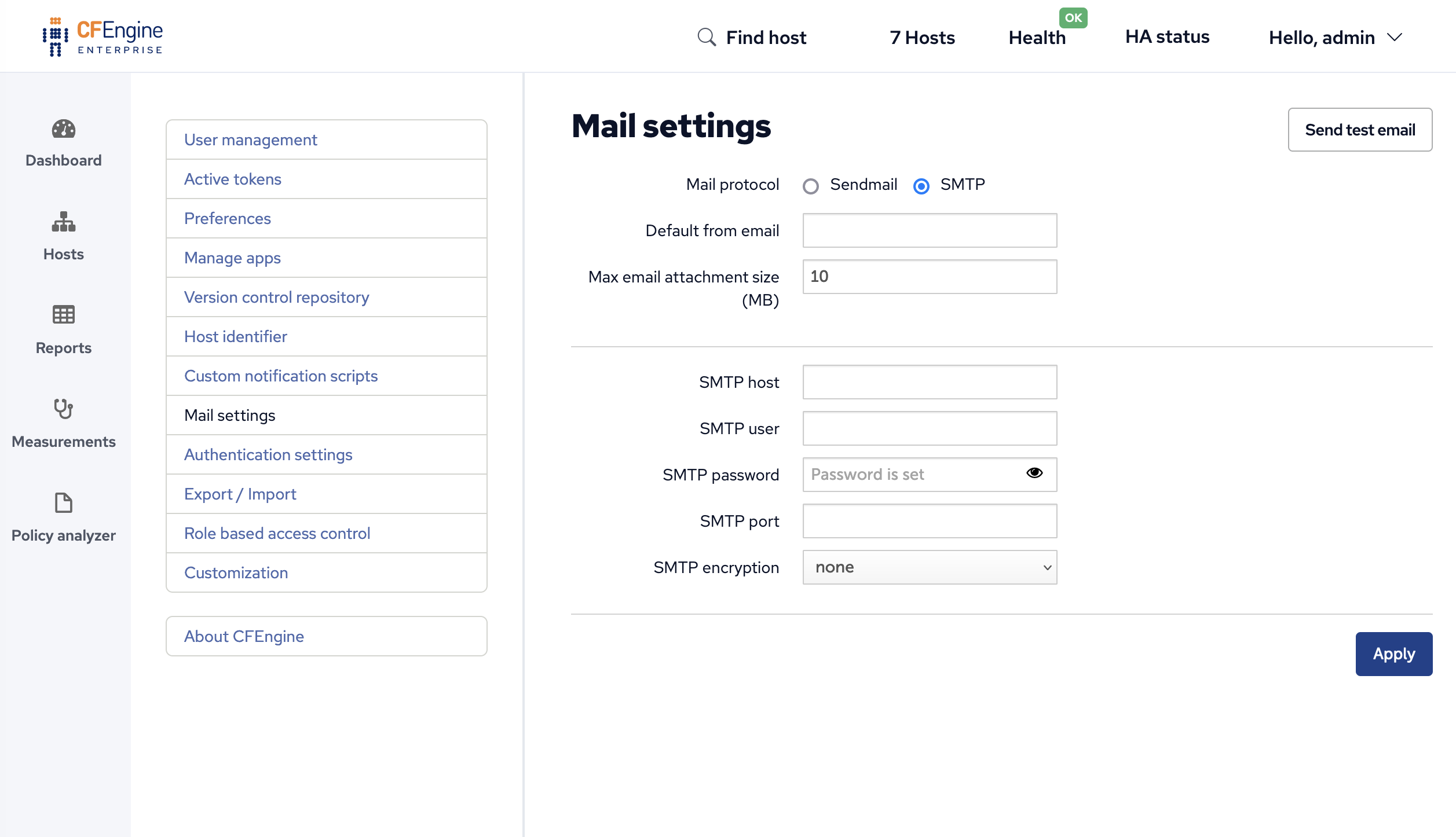 Mail settings